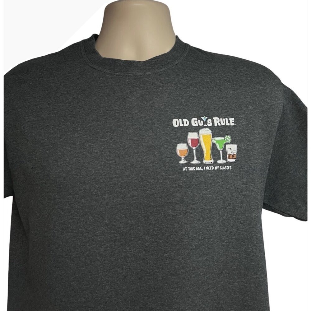 Old Guys Rule Mens Heather Blue Double Graphic Novelty T-Shirt Medium Relaxed - Picture 5 of 7